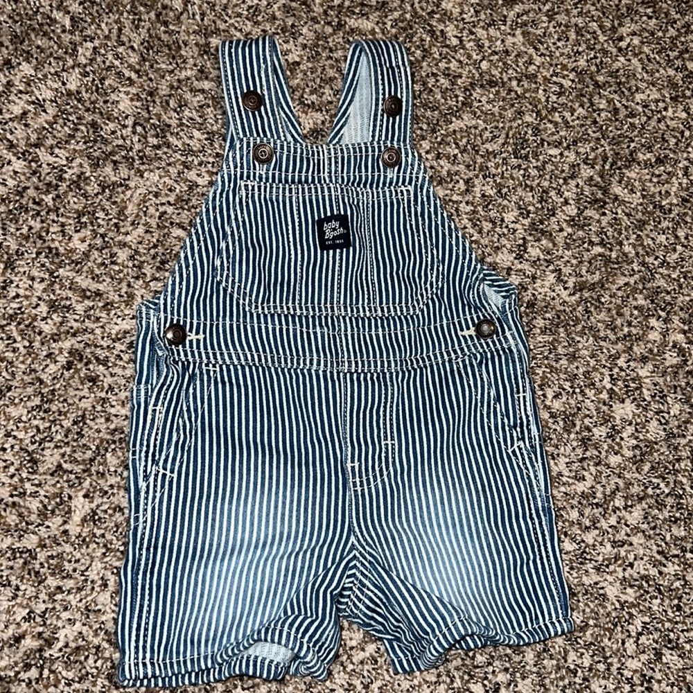 OshKosh Blue Conductor Strip Jean Overall Shorts